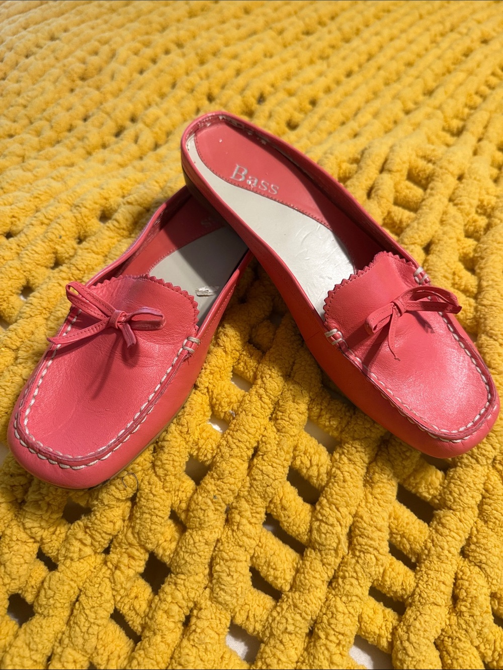 Bass Pink Leather Bow Slip-On Mules